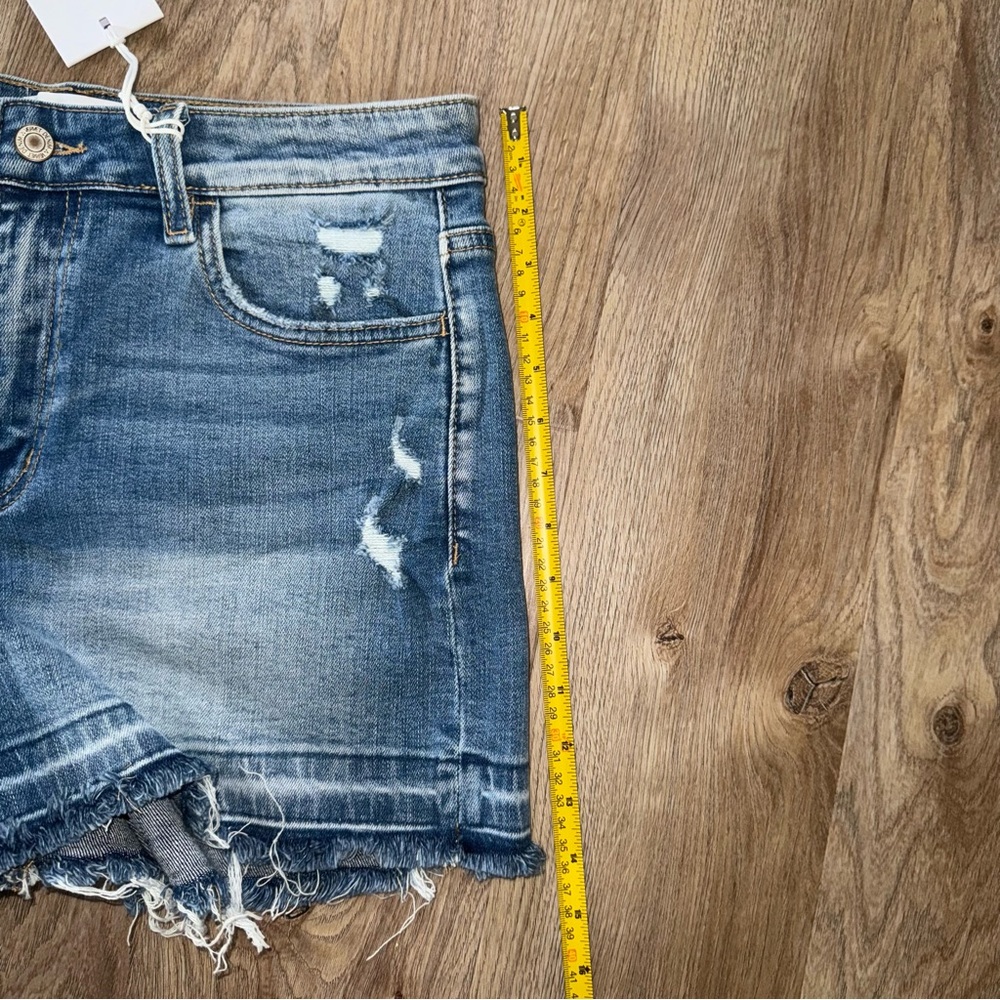 VERVET BY FLYING MONKEY Rebecca Blue Jean Shorts Distressed Frayed Hem High Rise - Picture 14 of 16
